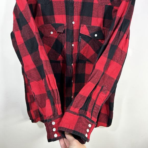 Five Brothers Flannel Shirt Pearl Snap Mens XL Tall Red Black Buffalo Plaid - Picture 4 of 7